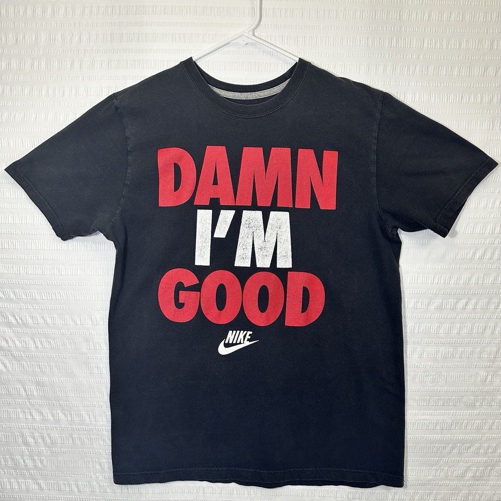 Nike Reg Fit Damn I'm Good  Black T-Shirt Mens L Swoosh Red & White Letters